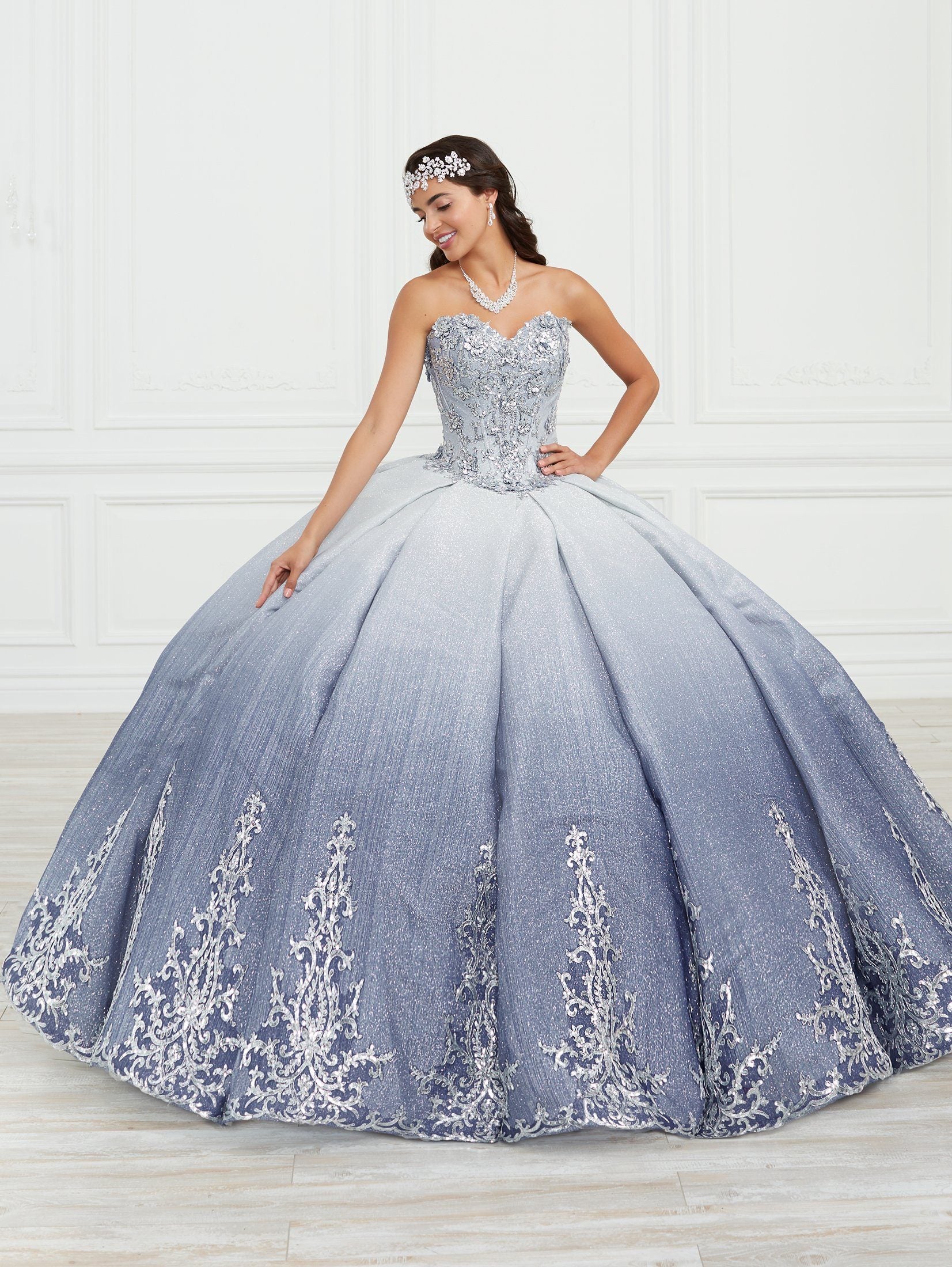 Ombre Glitter Quinceanera Dress by House of Wu 26972 8 Blue Ombre