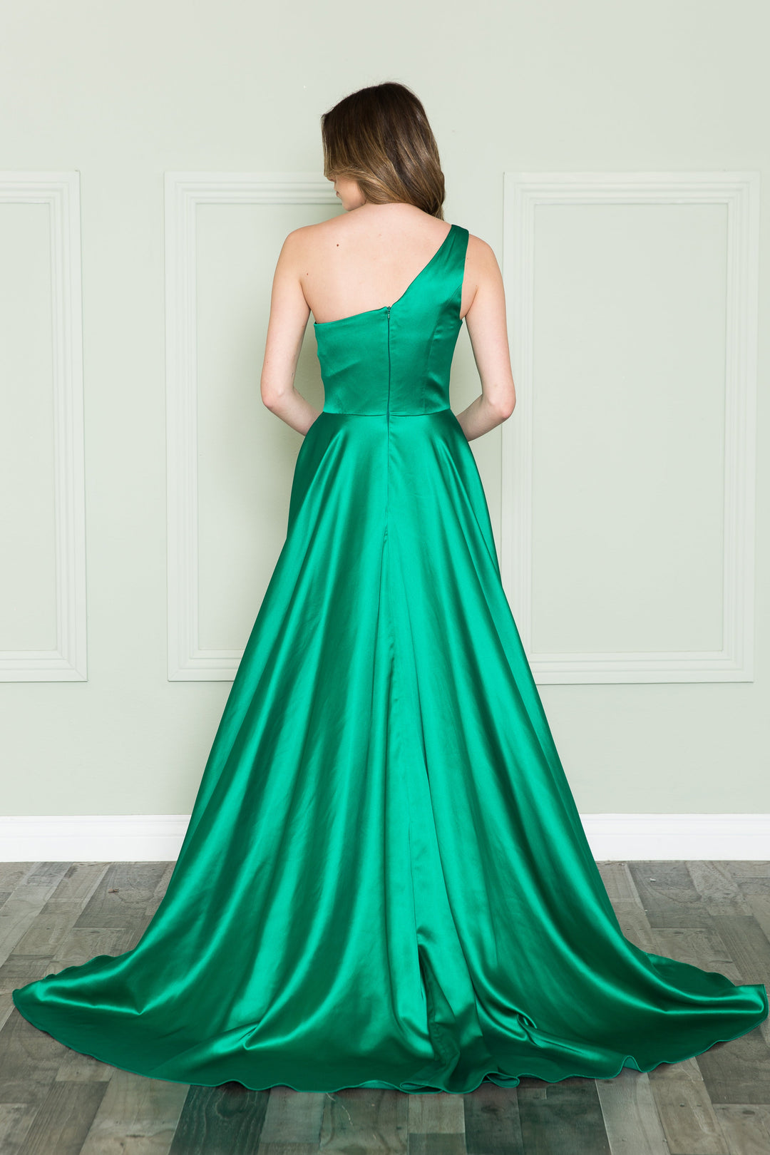 One Shoulder Charmeuse Gown by Poly USA 8912