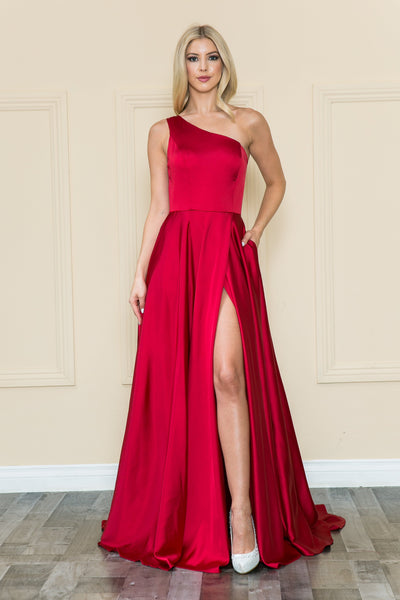 One Shoulder Charmeuse Gown by Poly USA 8912