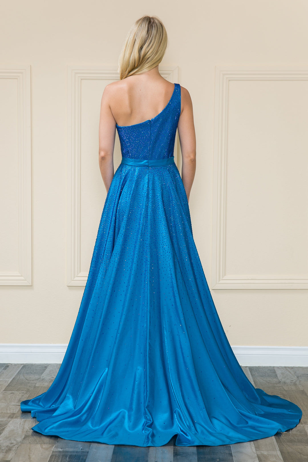 One Shoulder Iridescent Gown by Poly USA 8920