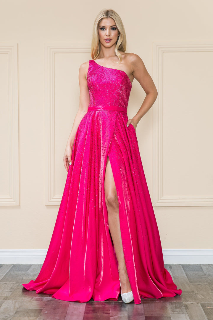 One Shoulder Iridescent Gown by Poly USA 8920