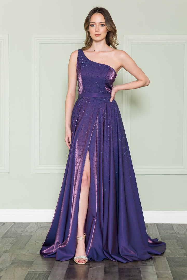 One Shoulder Iridescent Gown by Poly USA 8920