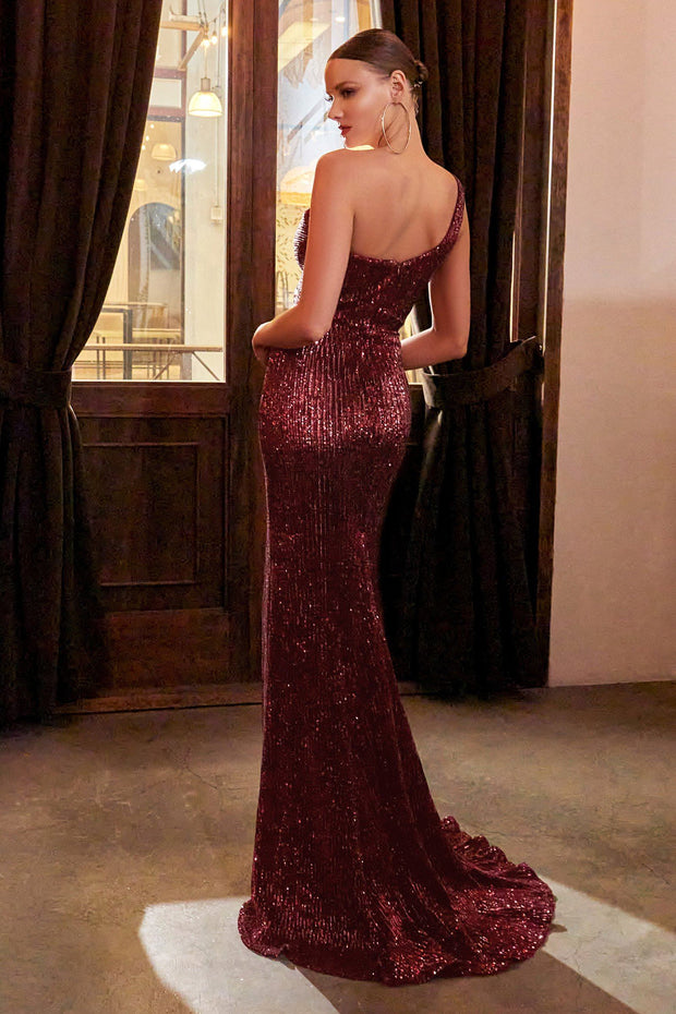 One Shoulder Sequin Gown by Cinderella Divine CH182 – ABC Fashion