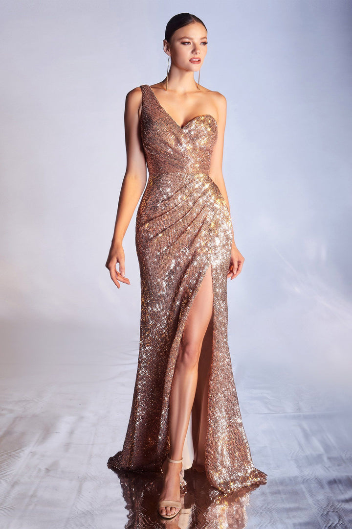 One Shoulder Sequin Gown by Cinderella Divine CH182