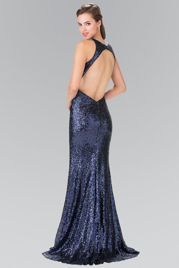 Open Back Sequined Dress with Jeweled Accents by Elizabeth K GL2217-Long Formal Dresses-ABC Fashion