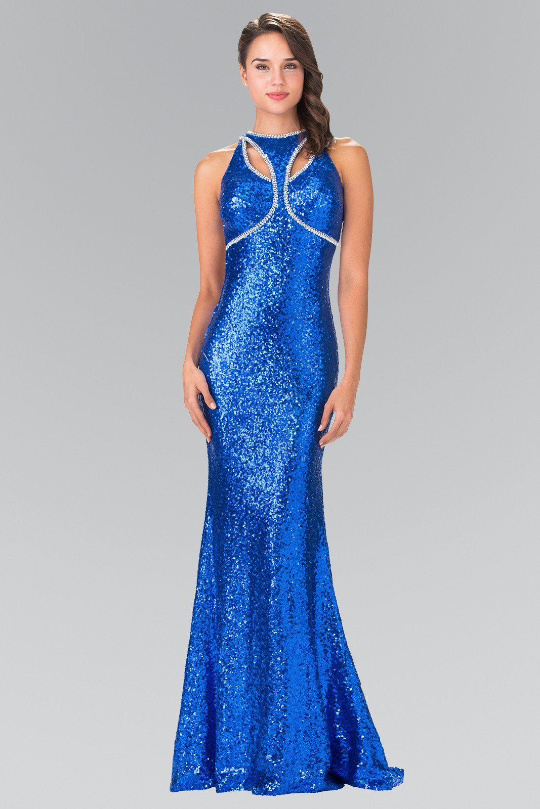 Open Back Sequined Dress with Jeweled Accents by Elizabeth K GL2217 S / Royal Blue Open Back Sequined Dress with Jeweled Accents by Elizabeth K GL2217 S / Royal Blue