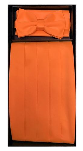 Orange Poly Satin Cummerbund, Bow Tie, and Hanky Set-Men's Cummerbund-ABC Fashion