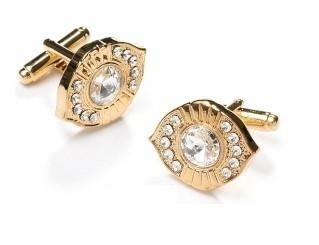 Oval Gold Cufflinks with Clear Crystals-Men's Cufflinks-ABC Fashion