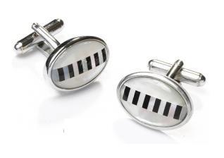 Oval Silver Cufflinks with Black and White Stripes-Men's Cufflinks-ABC Fashion