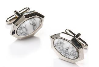 Oval Silver Cufflinks with Gray and White Marbled Stone-Men's Cufflinks-ABC Fashion