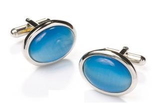 Oval Silver Cufflinks with Turquoise Stone-Men's Cufflinks-ABC Fashion