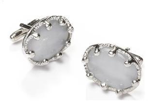 Oval Silver Cufflinks with White Stone-Men's Cufflinks-ABC Fashion