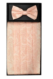 Peach Paisley Cummerbund and Bow Tie Set-Men's Cummerbund-ABC Fashion