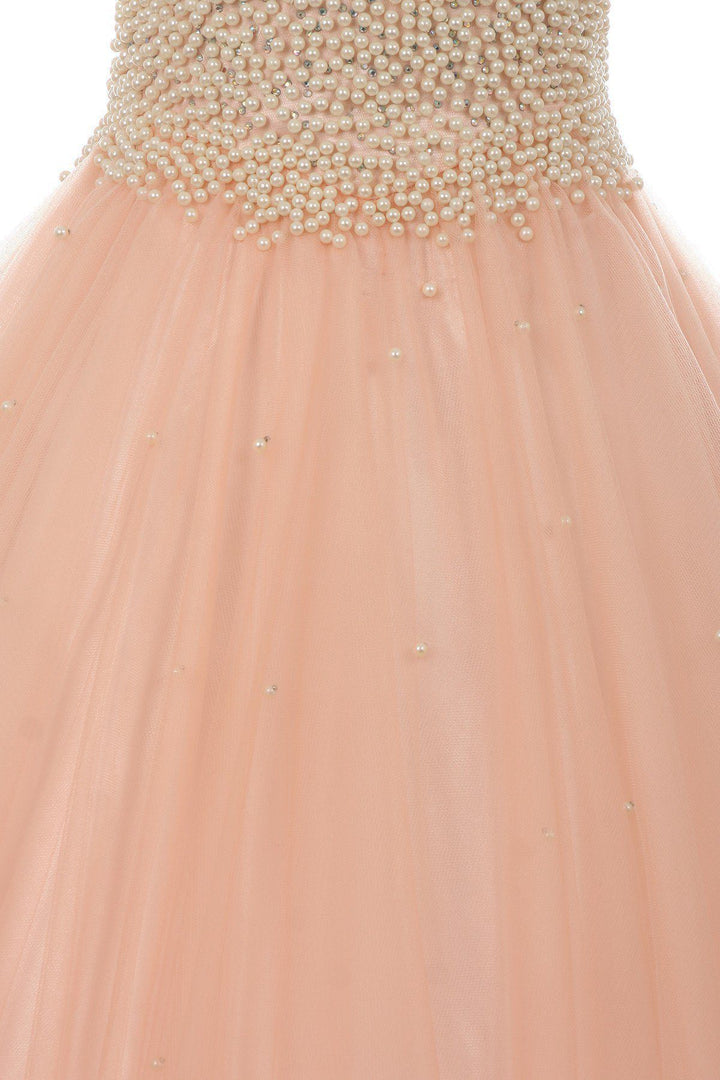 Pearl Beaded Halter Ball Gown by Cinderella Couture 5055