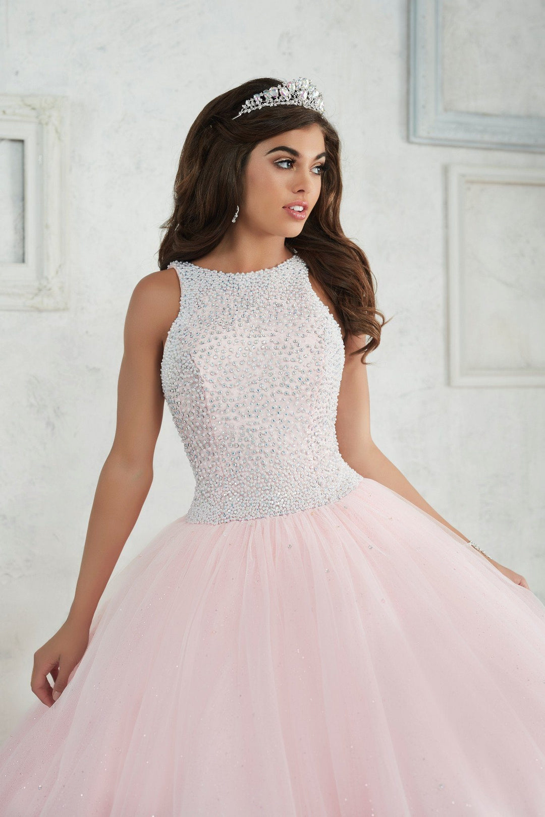 Pearl Beaded Halter Dress by House of Wu Fiesta Gowns Style 56318-Quinceanera Dresses-ABC Fashion