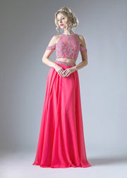 Pink Cold Shoulder Two Piece Dress by Cinderella Divine 71232-Long Formal Dresses-ABC Fashion