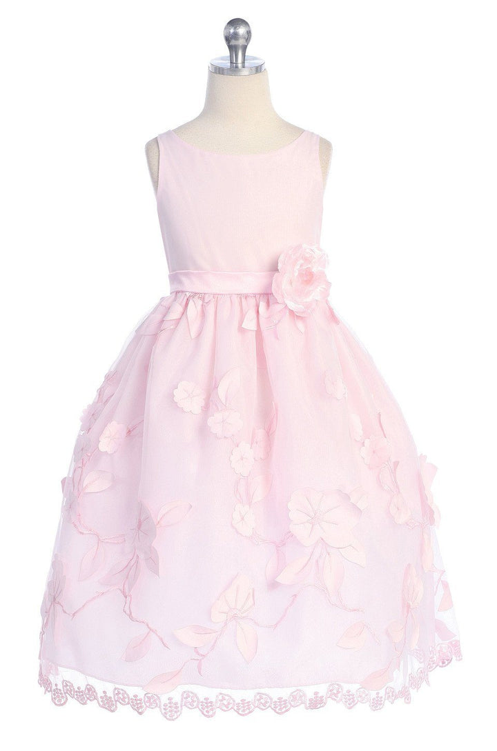 Pink Flower Girl Dresses with Floral Embroidery - 4 Colors-Girls Formal Dresses-ABC Fashion