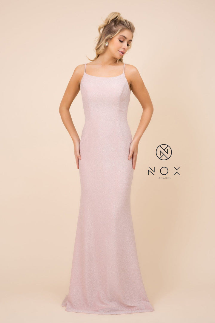 Pink Long Glitter Dress with Cowl Back by Nox Anabel C307