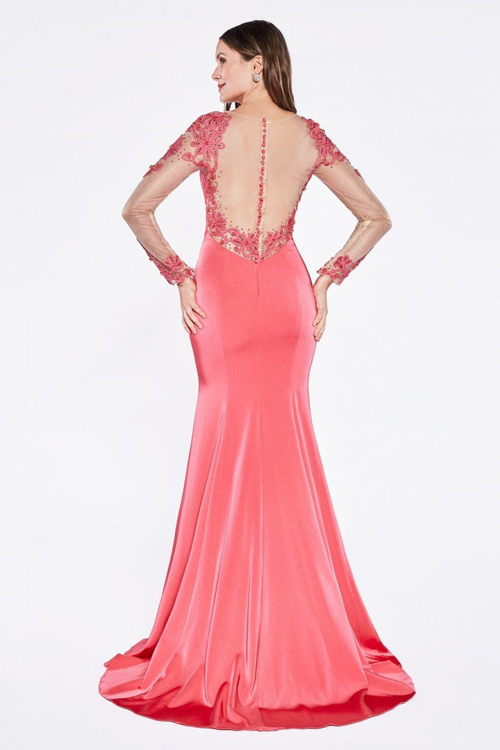 Pink Long-Sleeve Mermaid Gown by Cinderella Divine KD038