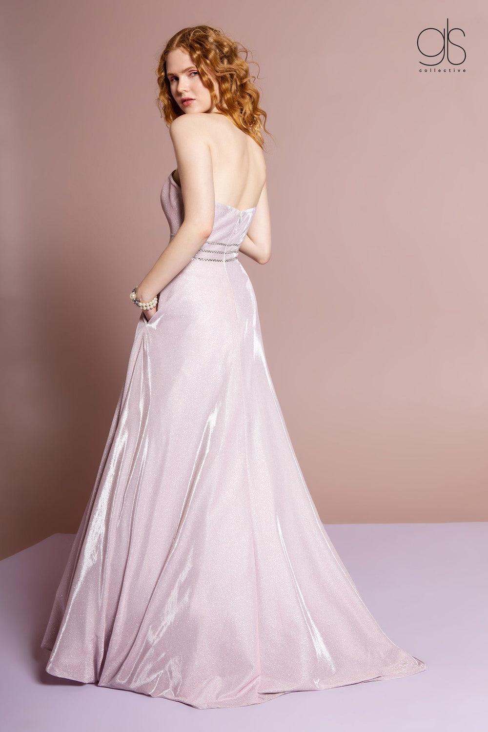 Pink Long Strapless Glitter A-Line Dress by Elizabeth K GL2674-Long Formal Dresses-ABC Fashion