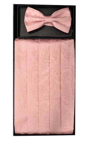 Pink Paisley Cummerbund and Bow Tie Set-Men's Cummerbund-ABC Fashion