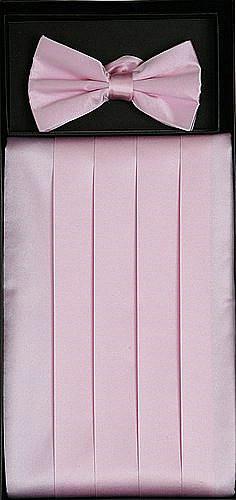 Pink Silk Satin Cummerbund and Bow Tie Set-Men's Cummerbund-ABC Fashion