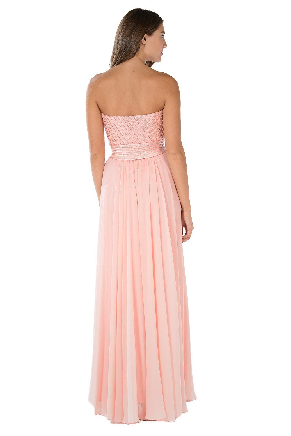 Pink Strapless Sweetheart Gown with Sequined Top by Poly USA-Long Formal Dresses-ABC Fashion