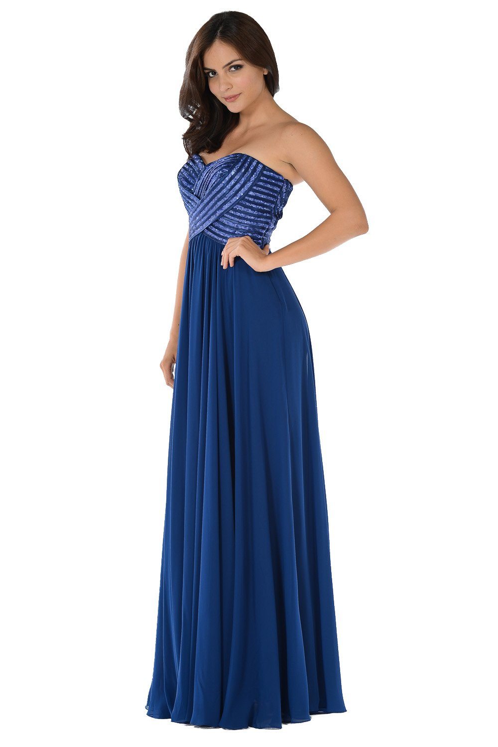 Pink Strapless Sweetheart Gown with Sequined Top by Poly USA-Long Formal Dresses-ABC Fashion