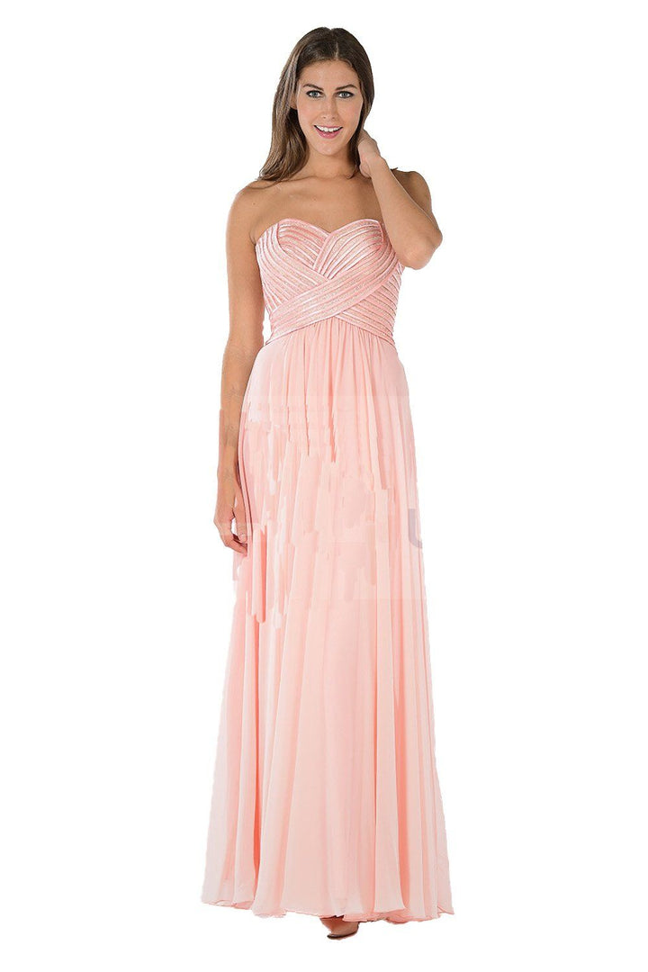 Pink Strapless Sweetheart Gown with Sequined Top by Poly USA-Long Formal Dresses-ABC Fashion
