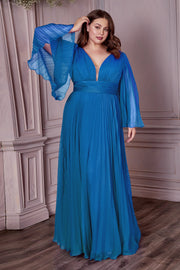 Pleated Bell Sleeve Gown by Cinderella Divine CD242