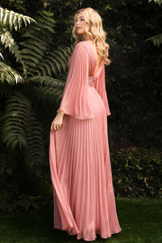 Pleated Bell Sleeve Gown by Cinderella Divine CD242