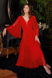Pleated Bell Sleeve Tea Length Dress by Ladivine CD242S