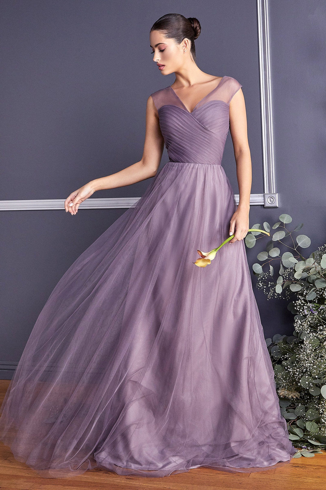 Pleated Long Sleeveless Sage Dress by Cinderella Divine ET320