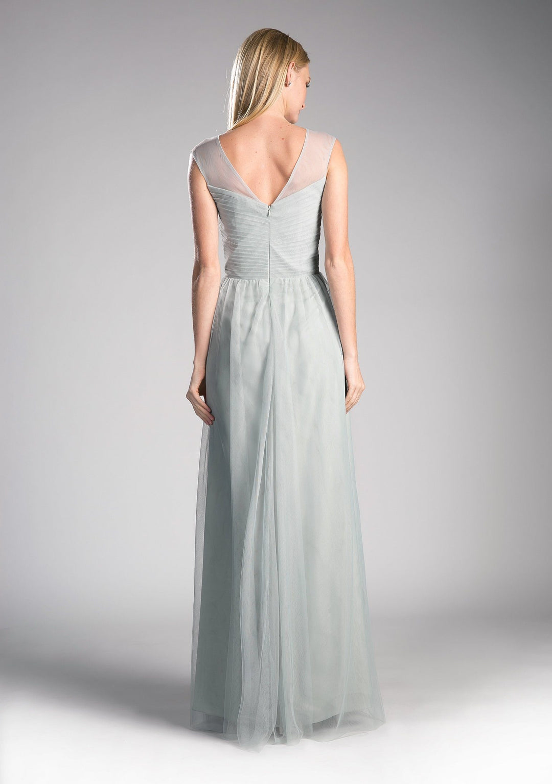 Pleated Long Sleeveless Sage Dress by Cinderella Divine ET320-Long Formal Dresses-ABC Fashion