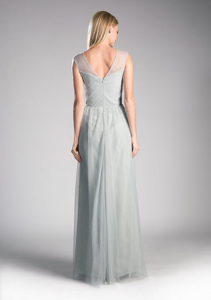 Pleated Long Sleeveless Sage Dress by Cinderella Divine ET320-Long Formal Dresses-ABC Fashion