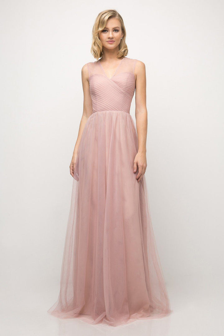 Pleated Long Sleeveless Sage Dress by Cinderella Divine ET320