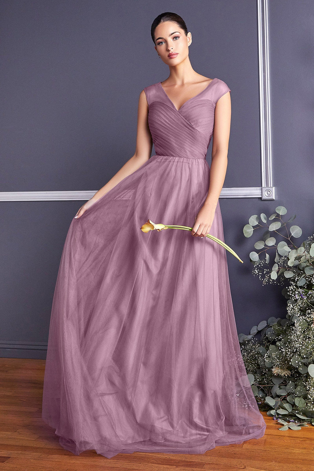 Pleated Long Sleeveless Sage Dress by Cinderella Divine ET320