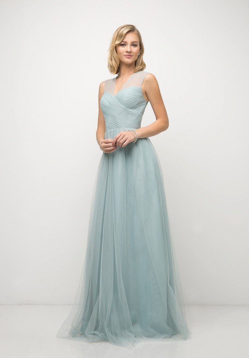 Pleated Long Sleeveless Sage Dress by Cinderella Divine ET320