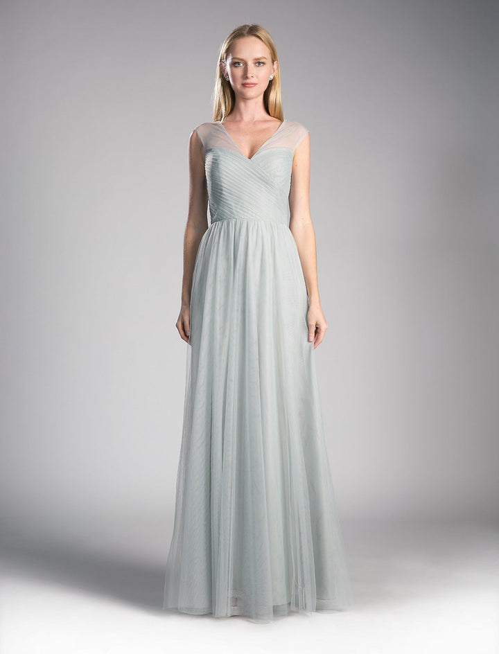 Pleated Long Sleeveless Sage Dress by Cinderella Divine ET320-Long Formal Dresses-ABC Fashion