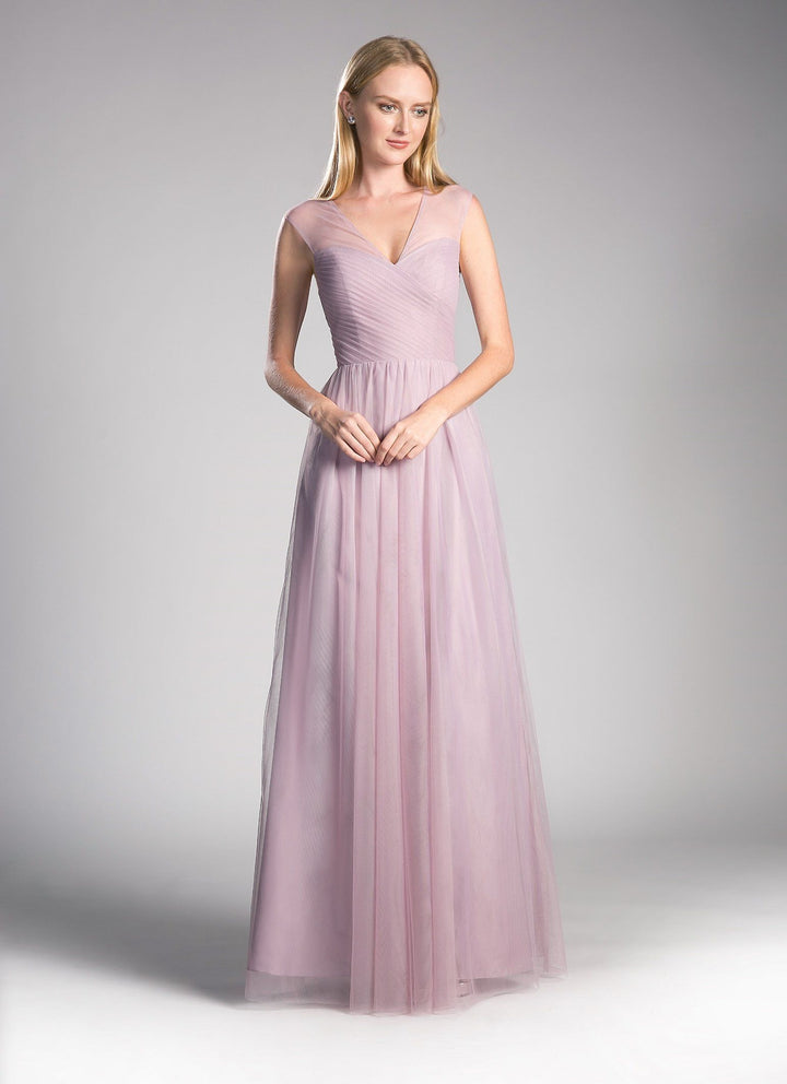 Pleated Long Sleeveless Sage Dress by Cinderella Divine ET320-Long Formal Dresses-ABC Fashion