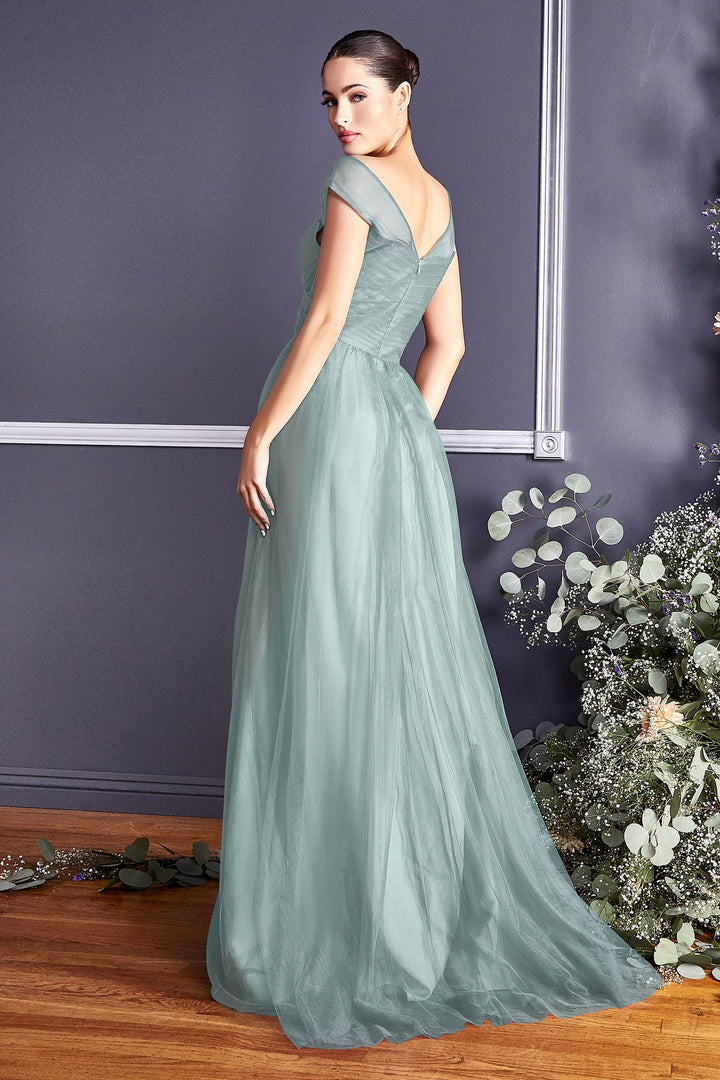 Pleated Long Sleeveless Sage Dress by Cinderella Divine ET320