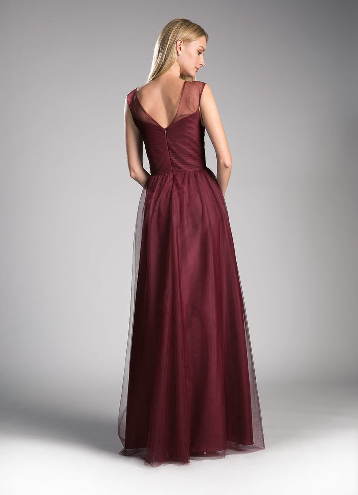 Pleated Long Sleeveless Sage Dress by Cinderella Divine ET320-Long Formal Dresses-ABC Fashion