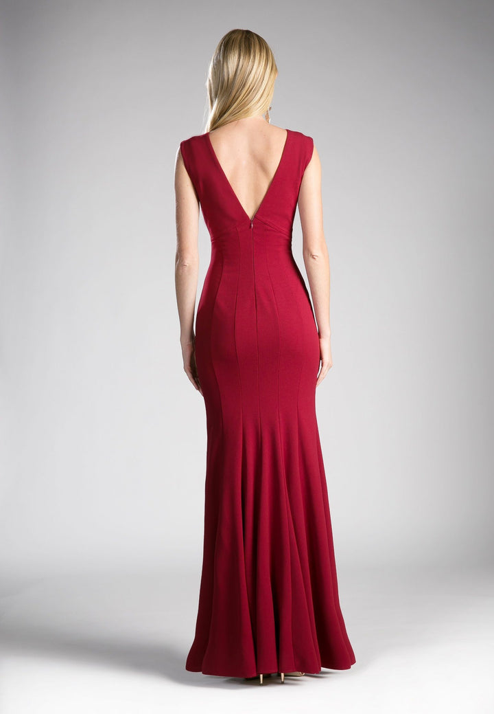Pleated Long V-Neck Mermaid Dress by Cinderella Divine CD710-Long Formal Dresses-ABC Fashion