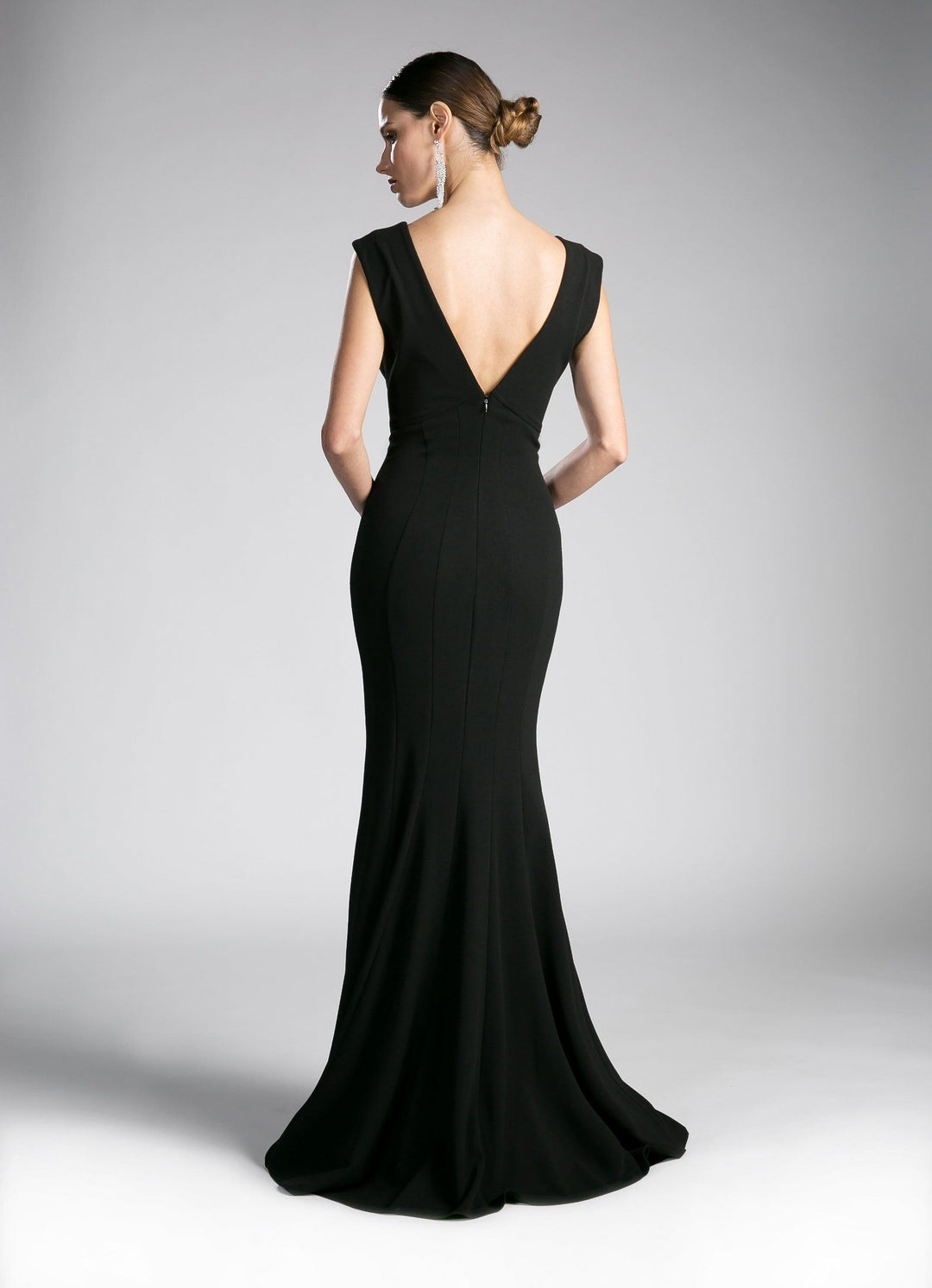 Pleated Long V-Neck Mermaid Dress by Cinderella Divine CD710-Long Formal Dresses-ABC Fashion