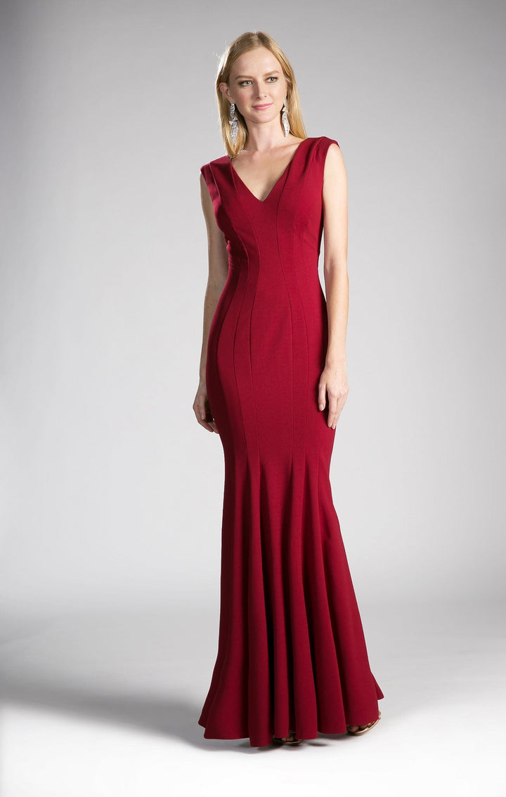 Pleated Long V-Neck Mermaid Dress by Cinderella Divine CD710-Long Formal Dresses-ABC Fashion