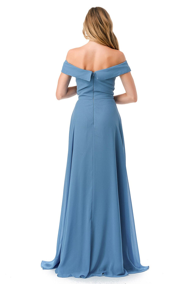 Pleated Off Shoulder A-line Slit Gown by Coya L2767Y