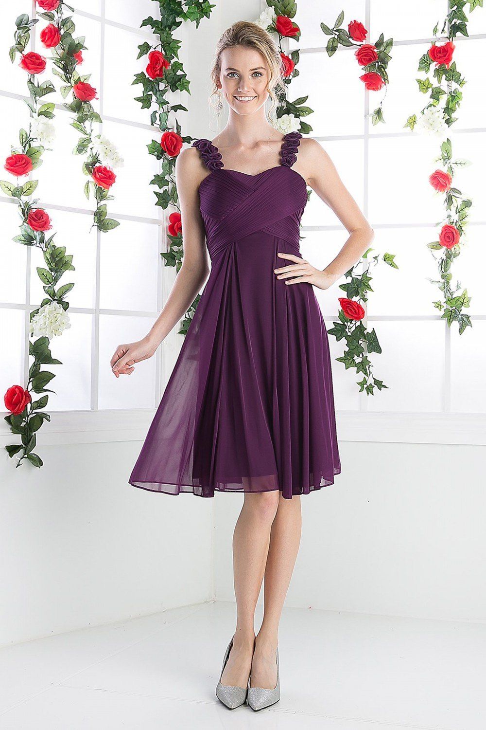 Pleated Short Sleeveless Dress by Cinderella Divine 3801