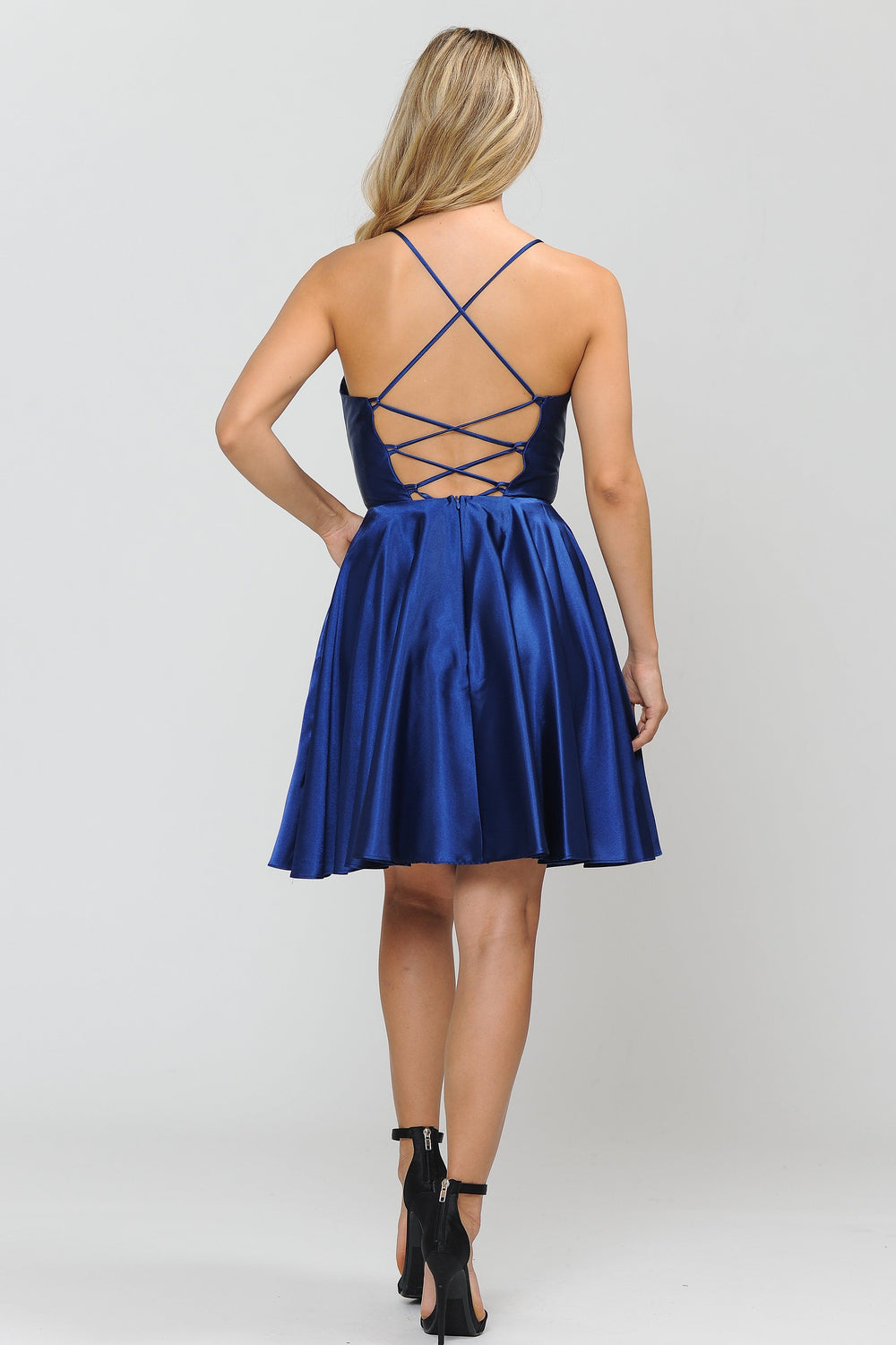 Pleated Short V-Neck Dress with Shorts by Poly USA 8536-Short Cocktail Dresses-ABC Fashion