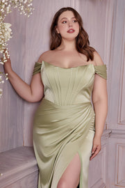 Plus Size Corset Satin Gown by Cinderella Divine 7484C