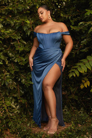 Plus Size Corset Satin Gown by Cinderella Divine 7484C